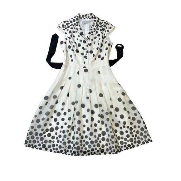 Kay Unger Polka Dot Silk Belted Dress Sz 8 Retro Classic Date Night - Picture 10 of 16